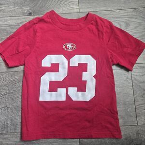 Nike 49ers McCaffrey #23 Red Graphic Tee Shirt Toddler Size 4T Football Fan`